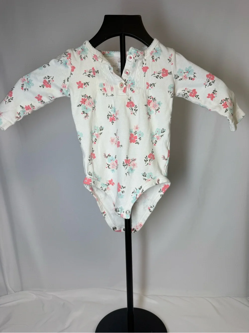Carter’s Baby Girl Floral Long Sleeve Onesie Bodysuit 9 Months Pink Blue